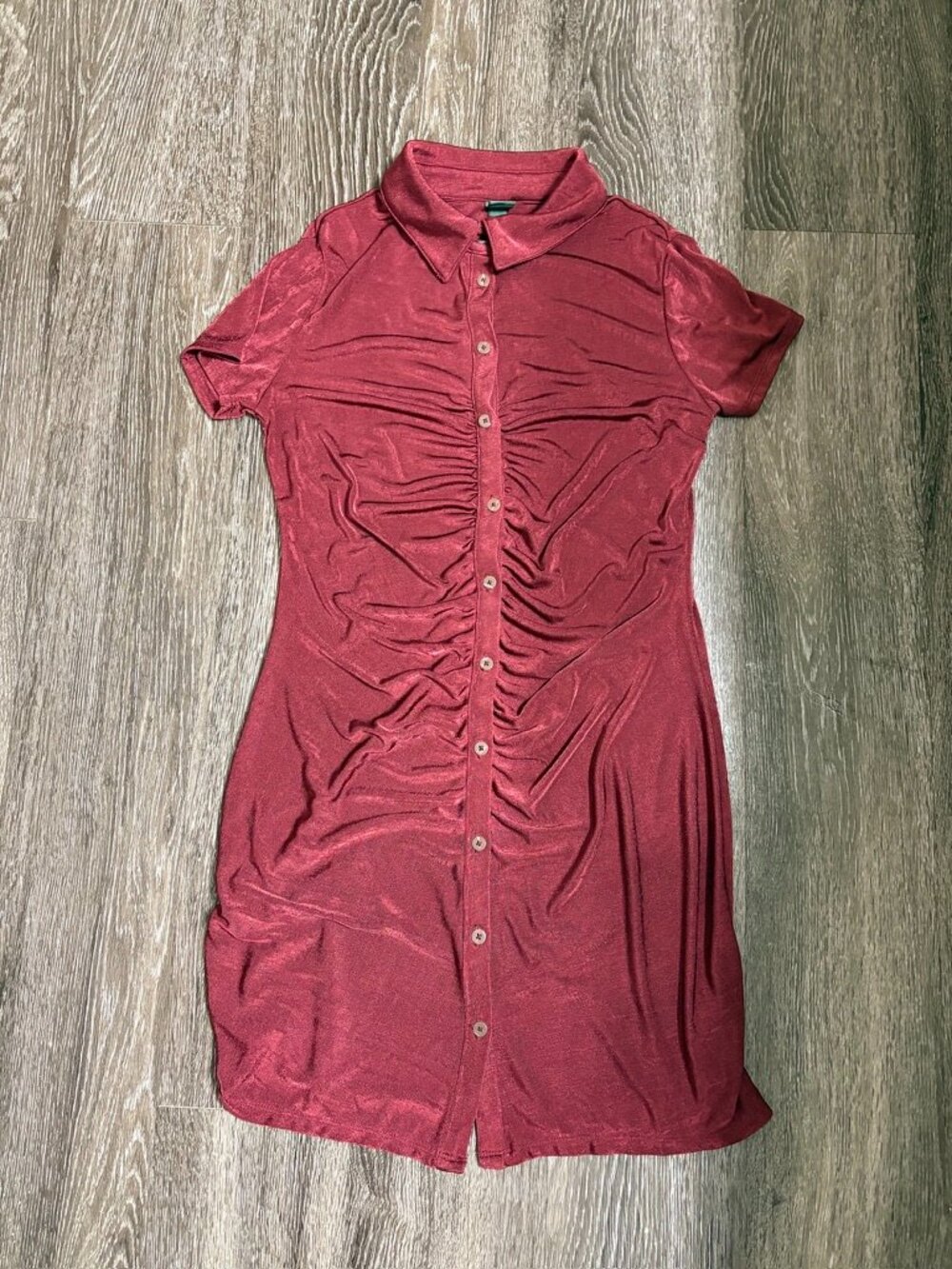 Wild Fable Berry Red Bodycon Dress Medium Ruched Button Front Stretch - Picture 5 of 7